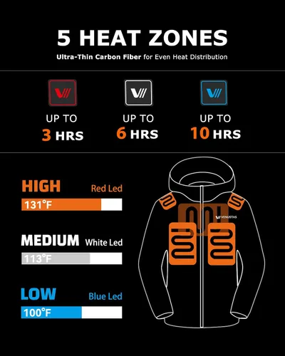 Vista 2 de Venustas Chaqueta térmica para hombre con batería de 7.4 V, resistente al viento con capucha desmontable