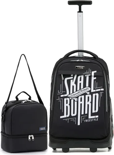 Vista 54 de NEW TILAMI Mochila con ruedas de 19 pulgadas con bolsa de almuerzo para niñas y niños, mochila para laptop con ruedas, bolsa de mano duradera