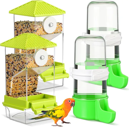 Vista 11 de Yaomiao 4 unidades de comederos para pájaros pequeños sin ensuciar, dispensador automático de agua para periquitos, alimentador de codornices