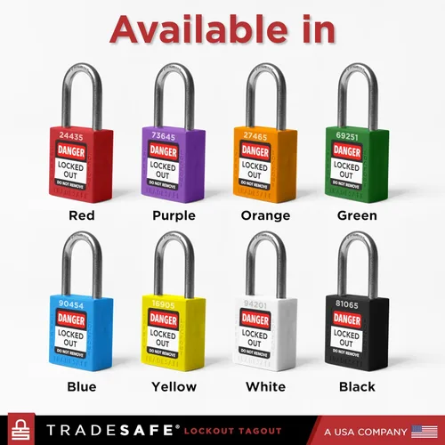 Vista 8 de TRADESAFE Juego de cerraduras de bloqueo - 7 cerraduras de loto rojas, cerraduras de bloqueo con llave diferente, 1 llave por cerradura, candados