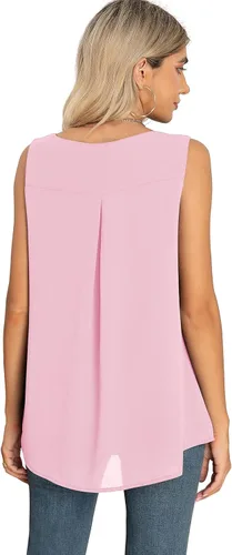 Vista 5 de QUEZHU Blusa sin mangas de gasa para mujer, de verano, con vuelo, de doble capa, túnica