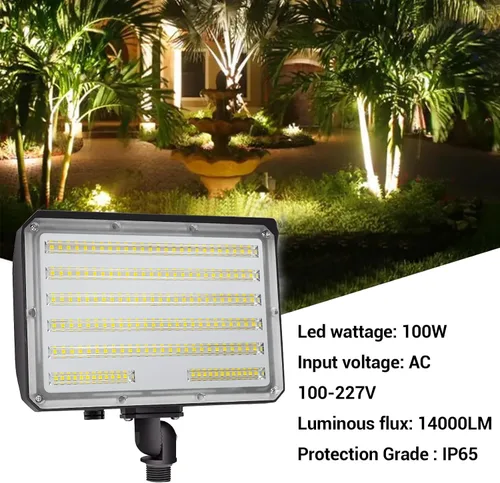 Vista 4 de Luz de Inundación LED para Exteriores de 100W, AC100-277V 14000 Lúmenes 5000K IP65 Impermeable Montaje de Nudillo Reflector para Patio Jardín