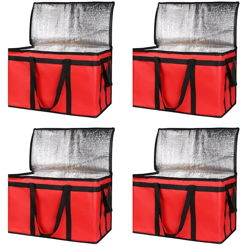 Vista 7 de Bolsa térmica, suave y aislada, bolsa de alimentos plegable para entrega de alimentos, portátil, color negro, paquete de 4, tamaño L Soft Cooler