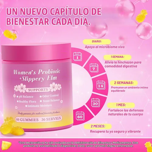 Vista 6 de Sus jugosas gomitas de probióticos femeninos con olmo resbaladizo apoya el equilibrio del pH, la salud intestinal y el sistema inmunológico