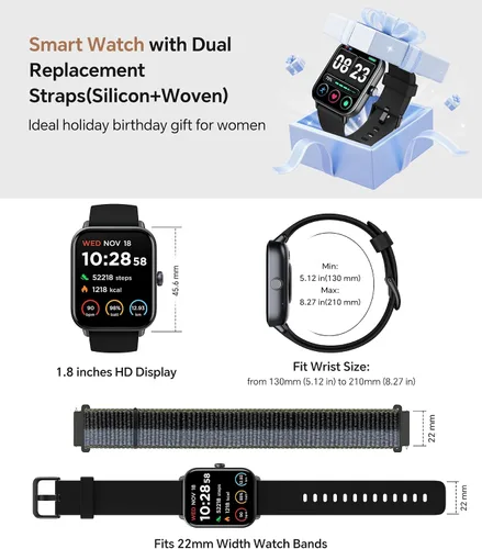 Vista 8 de Relojes inteligentes para mujeres/hombres, reloj inteligente para teléfonos Android y compatible con iPhone, Alexa integrado, relojes de fitness