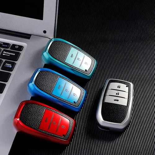 Vista 6 de DOUKI Leather TPU Car Key Cover Case Holder, for Toyota RAV4 Crown Hilux Fortuner Innova Camry Land Cruiser Prado Yaris Corolla 55 50