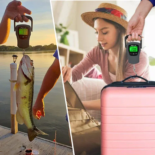 Vista 5 de Báscula digital de pescado, báscula electrónica para colgar peces con mango grande y cinta métrica, báscula de pesca de 110 libras / 110.2 lbs, 3