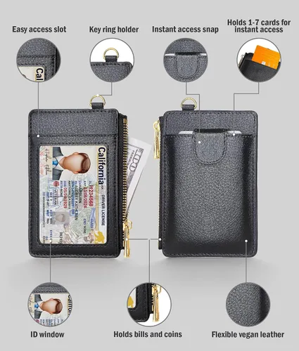Vista 3 de LLi Cufite Tarjetero de cuero con bolsillo para dinero, billetera desplegable con bloqueo RFID, funda delgada para tarjetas bancarias con capacidad