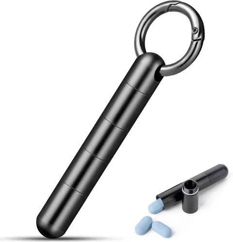 Vista 7 de TISUR Llavero con soporte para pastillas, estuche pequeño de titanio, organizador de pastillas, pastillero impermeable, contenedor de pastillas