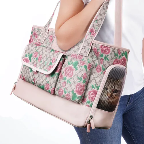 Vista 9 de Transportador para Perros, Transportador para Gatos, Transportador para Mascotas, Bolso de Cuero PU Premium Impermeable Plegable de Oxford