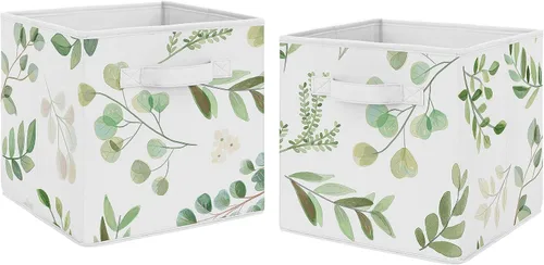 Vista 5 de Sweet Jojo Designs Cajas de almacenamiento plegables de tela con hojas florales, cajas organizadoras de juguetes para niños y bebés, juego de 2