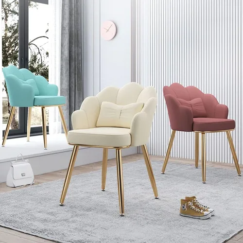 Vista 2 de Silla de comedor moderna de cuero, silla de tocador con patas de silla de metal, cocina, dormitorio, sala de matrimonio, balcón, sofá, silla, pasta