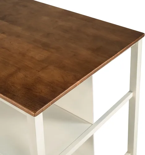 Vista 7 de Polibi Juego de isla de cocina de 3 piezas con 2 taburetes y 2 estantes, juego de mesa de comedor de madera de goma rústica con estantes abiertos