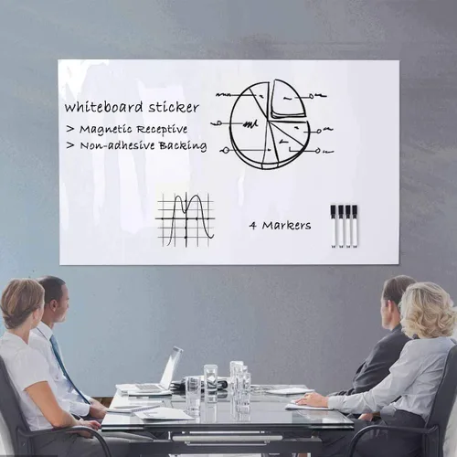 Vista 2 de ZHIDIAN Papel de contacto magnético para pizarra blanca para pared, 94 x 48 pulgadas, adhesivo magnético de borrado en seco con respaldo no adhesivo