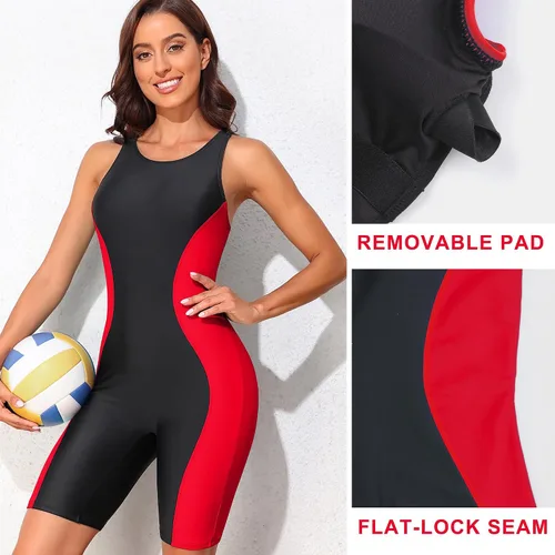 Vista 4 de beautyin Traje de baño de una pieza para mujer, traje de baño deportivo Boyleg hasta la rodilla
