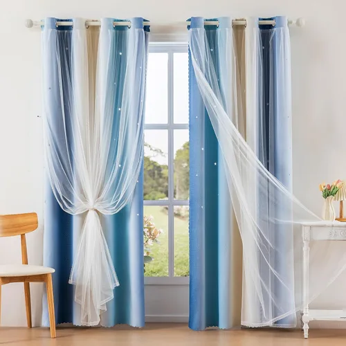 Vista 56 de indistar Cortinas opacas con recortes de estrellas para dormitorio de niña, cortinas de oscurecimiento para habitación de bebé, cortinas