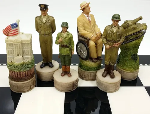 Vista 2 de World War 2 WW2 Conjunto de piezas de ajedrez hombres pintadas a mano - NO tablero