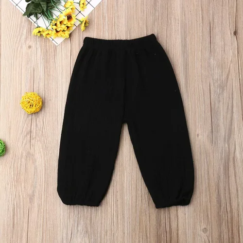 Vista 14 de Paquete de 3 pantalones de algodón y lino para bebés, niños y niñas, color liso, ropa básica para bebés