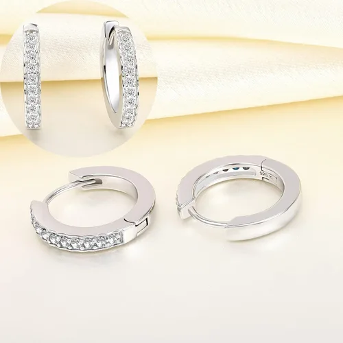 Vista 5 de YL Aretes de aro de plata de ley 925 con halo redondo, aretes de piedras de nacimiento para mujer