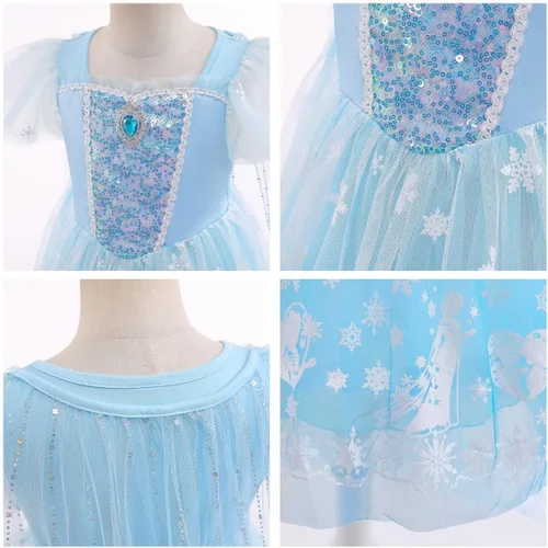 Vista 22 de Frozen - Vestido de princesa Elsa para niñas, disfraz de Halloween, Navidad, cumpleaños, fiesta, vestido de tul con accesorios
