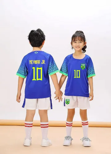 Vista 9 de Casmyd Ney'MARR #10 - Camiseta de fútbol de Brasil y pantalones cortos para niños, camiseta de fútbol americano para niños y niñas