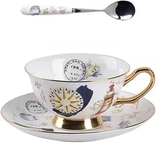 Vista 9 de Honorable Taza de café, capuchino, taza de té, con platillo para leche, porcelana de hueso fino, esmalte reactivo, 6.8 onzas-1 unidad