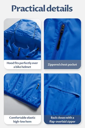Vista 6 de CREATMO US Abrigos de lluvia impermeables para hombre, chaqueta de ciclismo reflectante con capucha extraíble