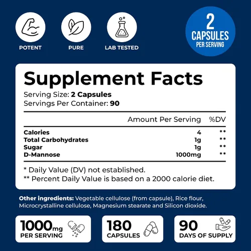Vista 2 de We Like Vitamins D-Mannose - Cápsulas de 1000 mg – 180 cápsulas vegetales fáciles de tragar – El suplemento de manosa de arándano D ayuda a apoyar