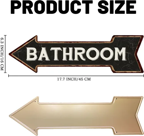 Vista 2 de Mukuko Letrero de flecha izquierda de metal para baño, oficina en casa y negocios, letrero de baño, color negro, decoración de baño, flecha