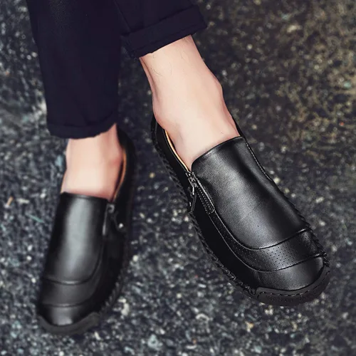 Vista 5 de Qiucdzi Zapatos cómodos de cuero para hombre, con costuras a mano, antideslizantes, informales, mocasines, zapatos para barco, Transparente