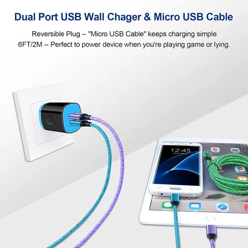 Vista 6 de Bloque de cubo de cargador de pared para teléfono Android con cable micro USB compatible con Moto E, G, G5 Plus/E5 Play E6 E4, Samsung Galaxy Note