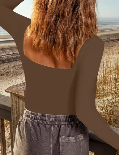 Vista 7 de Chunpin Body sexy de manga corta con cuello cuadrado para mujer, con doble forro