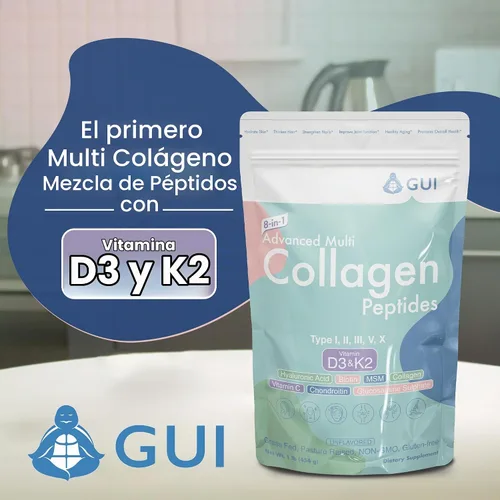 Vista 2 de 8in1 Advanced Multi Collagen Peptides, 16 oz – Proteína hidrolizada Tipo I, II, III, V, X con vitamina D3 y K2, ácido hialurónico, biotina