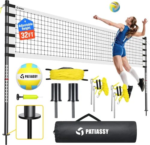 Vista 15 de Outdoor Volleyball Net for Backyard, 32FT Anti-Sag Net with Steel Poles 24-Ply Anti-Sag PE Net, 3 Official Adjustable Height, Easy Setup, Complete