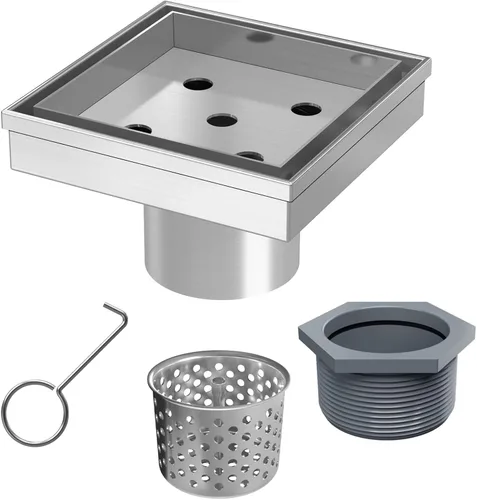 Vista 6 de Sharpeye - Drenaje cuadrado de 4 pulgadas con rejilla extraíble de inserción de baldosas, drenaje de piso cuadrado para ducha de acero inoxidable