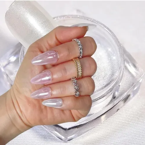 Vista 5 de Cre8tion - Polvo mágico de uñas cromado y perla blanca para arte de uñas, purpurina cromada en polvo brillante, uso profesional en salones