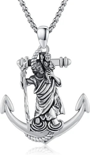 Vista 60 de 925 Sterling Silver Patron Saint Amulet Necklace for Men Women plateado