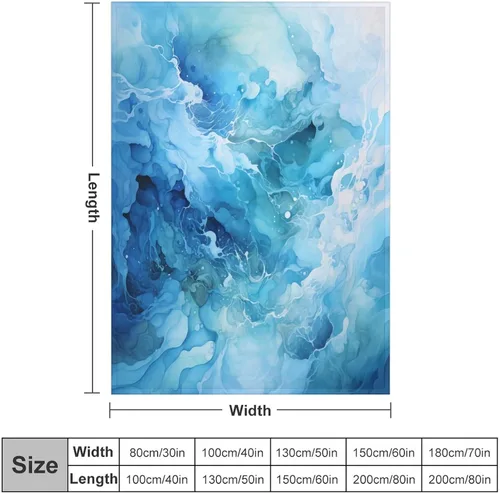 Vista 2 de Manta abstracta de acuarela azul mar, verde, menta, azul marino, pintura abstracta del océano, manta suave de 30 x 40 pulgadas, manta ligera