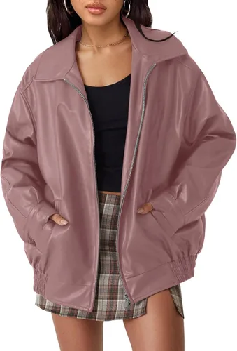 Vista 15 de AUTOMET Chaqueta de piel sintética de gran tamaño para mujer para otoño e Verde Armada (ArmyGreen)