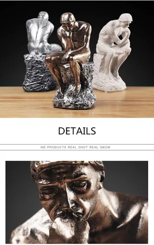 Vista 6 de Estatuas de pensador creativo individual para decoración de sala de estar, 9.6 pulgadas de alto (argentado)