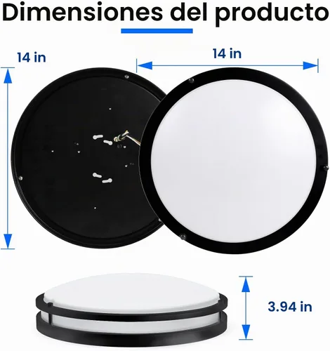 Vista 3 de Energetic - Lámpara de techo empotrada LED de 14 pulgadas, 3000K/4000K/5000K color ajustable, lámpara de techo regulable para dormitorio, cocina