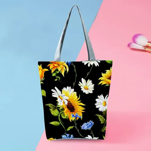 Vista 3 de Bolsos de hombro para mujer, estilo holgado, moderno, gran capacidad, con cremallera, estampado de girasoles
