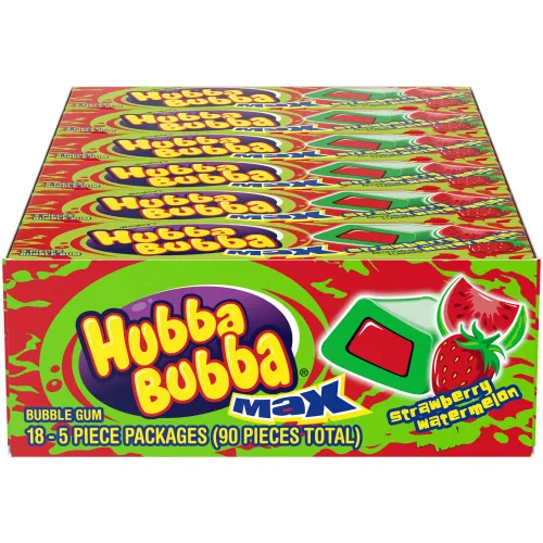Vista 5 de Hubba Bubba Max Bubble Gum - Goma de mascar con sabor a sandía, fresa (paquete de 18), 5 unidades Juicy strawberry watermelon bubble gum, great