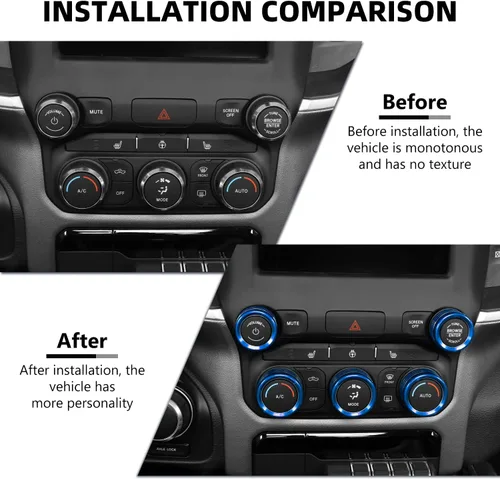 Vista 2 de RAZPOY Consola central de aire acondicionado de CA interruptor de radio, anillo de decoración interior accesorios para Dodge RAM 2018-2022, aleación