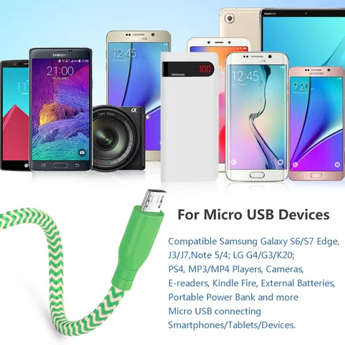 Vista 4 de OKRAY - Cable micro USB corto de 1 pie, paquete de 10 cables de carga rápida de nailon trenzado USB A a Micro 2.0, carga rápida y sincronización