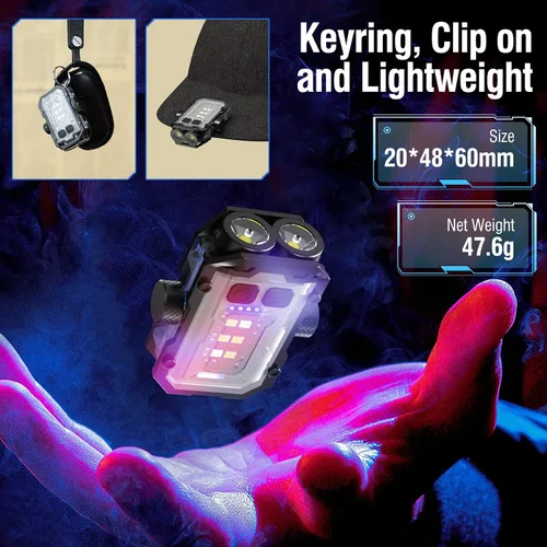 Vista 7 de N11 Linterna EDC Pequeña Recargable de 1000 Lúmenes, Linternas LED de Llavero con 8 Modos, Luz de Bolsillo con Luces Blancas, Rojas y Azules y Base