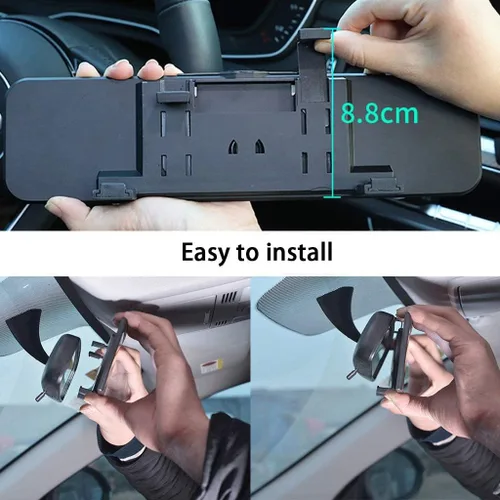 Vista 4 de Espejo retrovisor convexo HD azul antirreflejo de 11 pulgadas, clip universal en espejo retrovisor interior de gran angular para reducir el punto