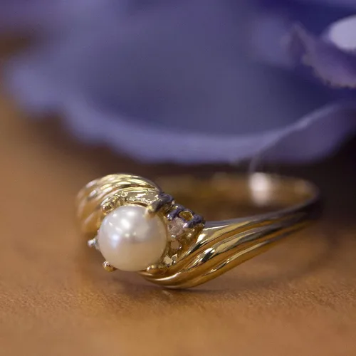Vista 8 de Direct-Jewelry Anillo de diamantes y perlas cultivadas de agua dulce en oro amarillo de 10 quilates