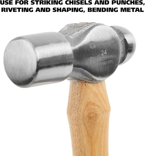 Vista 3 de GreatNeck BP24 Martillo de Bola, 24 Oz. Martillo de Acero Forjado en Caída con Mango de Madera de Nogal Autentico Equilibrado con Precisión