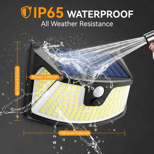 Vista 5 de Luz solar de movimiento de 152 LED para exteriores, 850LM súper brillante con sensor de movimiento de 3 modos, IP65 impermeable, luz de seguridad